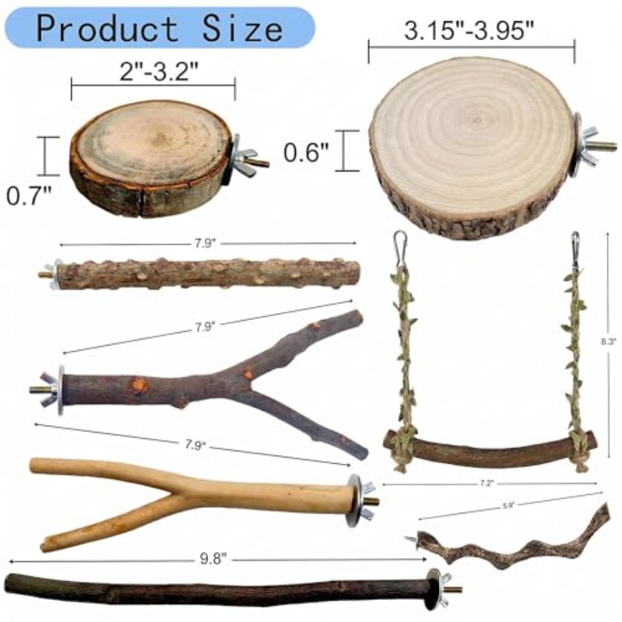8PCS natural wood bird perches - Health & Wellness Fee recension och pris